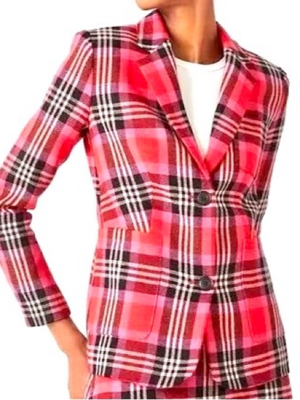 Kate Spade Pink Plaid Two-Button Blazer